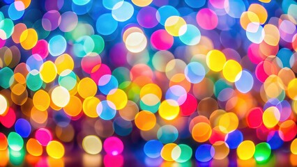 Wall Mural - Blurred background of colorful bokeh lights, illuminated, abstract, festive, celebration, vibrant, glowing, bright