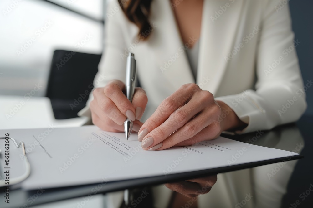 businesswoman signing an official document businesswoman signing an ...