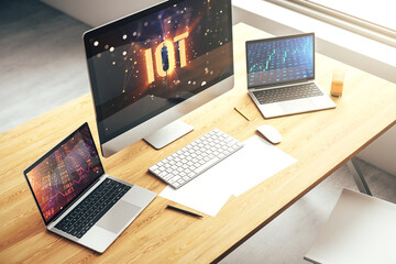 Wall Mural - creative iot concept on modern laptop screen. 3d rendering