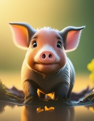 Sticker - Close-up of a beautifull pig in the mud with a neutral background 3d 