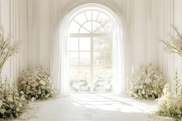 Wall Mural - Background wedding with floral and the view outside from windows generative AI	
