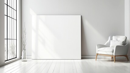 Empty white wall room and white board blank art canvas mockup interior design