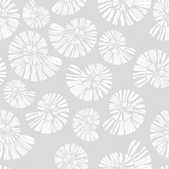 Sea shells and fossils vector seamless pattern. Summer beach hand-drawn doodle seaside print. Ocean fashion textile monochrome black and white colors. Seashore elements design for fabrics, wallpaper