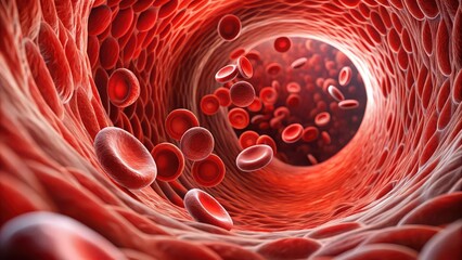 Sticker - Red blood cells flowing through a blood vessel, carrying oxygen throughout the body , Red blood cells, blood vessel