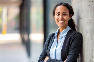 Wall Mural - Young mixed race businesswoman smiling to camera