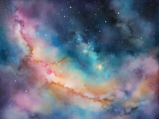 Wall Mural - Abstract background of the night sky with stars, drawing with traditional materials in watercolor and pastel. Watercolor image of space and milky way.