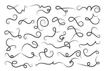 Sticker - Curly swirl decorative swishes, Hand drawn calligraphy lettering ornate strokes, flourish swirling squiggle Highlight Swoosh typography text elements. Pen Filigree flourishes vintage scrolls