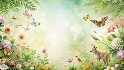 Poster - Soft pastel flora and fauna themed background perfect for International Biodiversity Day , biodiversity, nature