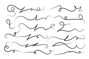 Curly swirl decorative swishes, Hand drawn calligraphy lettering ornate strokes, flourish swirling squiggle Highlight Swoosh typography text elements. Pen Filigree flourishes vintage scrolls