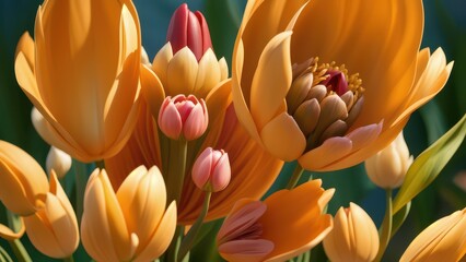 Wall Mural - Close-up of Orange and Pink Tulips.