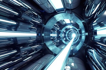 Wall Mural - Futuristic Sci-Fi Tunnel with glowing blue lights.  Perfect for technology, energy, space travel, and digital data concepts