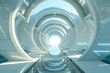 © chesleatsz - Futuristic Interior with glowing lights and glass walkway, a 3D illustration concept of future technology, innovation, and design