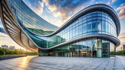 Wall Mural - Modern glass and stone building with curved lines , architecture, design, contemporary, urban, futuristic