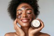 © alisaaa - Cream, lotion and face of black woman with beauty product, skincare cosmetics and advertising isolated on white wall. Beautiful skin care person with container, moisturizer and skin care mockup