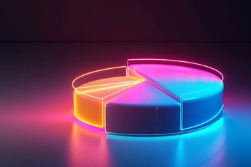 A glowing, neon-infused pie chart for market share analysis tools