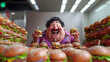 © MdShahadat - Fat Man smiling in front of many burgers excited expression on his face