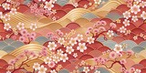 Traditional Japanese seamless pattern with cherry blossoms and waves, Japanese, seamless, pattern, cherry blossoms