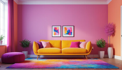 Wall Mural - Delightful Den: Whimsical Colors Dance on the Plain Wall, Generative AI