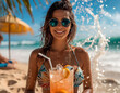 © sarlay - Paradise Bliss: Woman in Bikini Sipping Vibrant Cocktail at Sunset