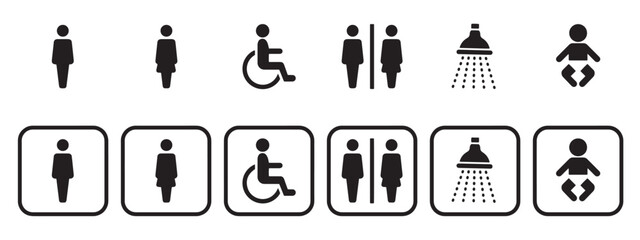 toilet vector icons set, male or female restroom wc. toilet signs.