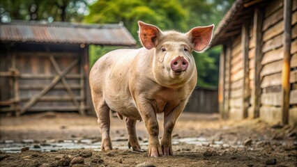 Canvas Print - Rustic country pig standing in a farmyard, farm, animal, livestock, rural, countryside, agriculture, piglet, cute, domestic, muddy