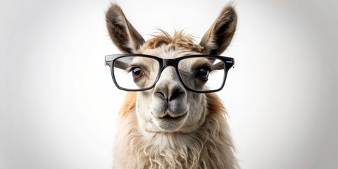 Wall Mural - Llama wearing glasses standing full body length, llama, glasses, animal, cute, funny, quirky, stylish, trendy, fashion