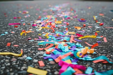 Wall Mural - Multi colored confetti on the ground Bunch of multi colored confetti on concrete gorund outdoors