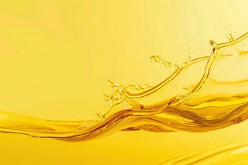 Wall Mural - A vibrant golden liquid splashes against a yellow background, creating a dynamic and abstract visual.