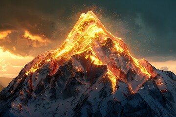 Wall Mural - A radiant, holographic mountain peak for business summit achievements
