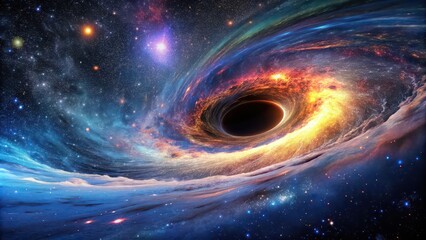 Canvas Print - Black hole swirling in space with distant galaxies in background, space, galaxy, black hole, universe, astronomy