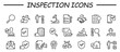 © Alexander - Set of linear audit icon set. Inspection, revision and testing line icons in simple design. Vector illustration