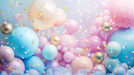 Wall Mural - pastel-colored balloons and spheres, with golden accents