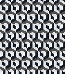 Wall Mural - Small scale isometric cubes optical vector seamless pattern. Abstract monochrome micro geometric texture. Modern textile fashion print. Retro style nostalgic background