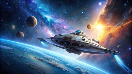 Wall Mural - spaceship traveling through outer space with stars in the background, spacecraft, interstellar, expl