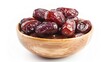 © maku - Closeup of fresh Medjool dates in a bowl, plump and juicy, isolated on white background, copy space