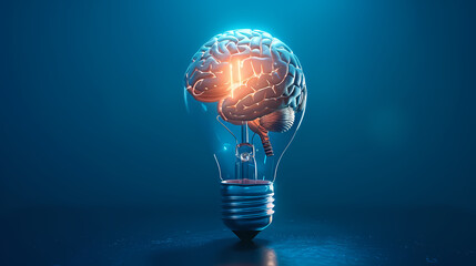 Wall Mural - 3D rendering of a light bulb with a brain