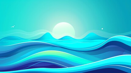 Wall Mural - Cyan minimalist background with space above for text flat design side view water theme cartoon drawing Complementary Color Scheme