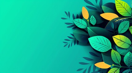 Wall Mural - Emerald minimalist background with space above for text flat design top view nature theme cartoon drawing Triadic Color Scheme