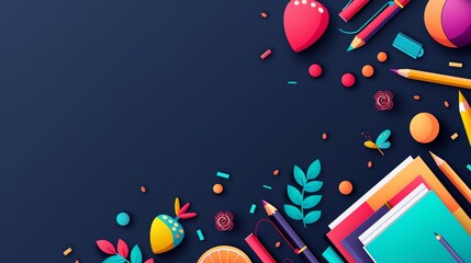 Wall Mural - Navy minimalist background with space above for text flat design top view education theme cartoon drawing Complementary Color Scheme