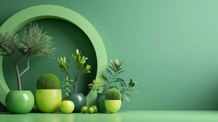 Wall Mural - Olive minimalist background with space above for text flat design front view gardening theme 3D render Splitcomplementary color scheme