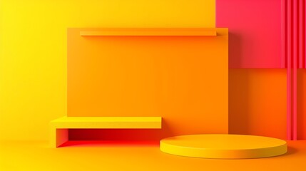 Wall Mural - Pale yellow pastel background with space above for text flat design front view bright theme 3D render Splitcomplementary color scheme
