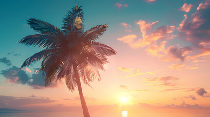 Wall Mural - Tropical sunset with palm trees