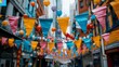 © MNFTs - Colorful Pennants Hanging in a Street.