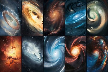 Wall Mural - A set of abstract, swirling galaxy designs for a space exploration site's mission pages
