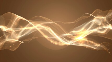 Wall Mural - golden light waves with sparkling particles on a dark backdrop