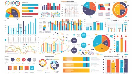 Leinwandbilder - A colorful infographic with various charts and graphs, used for visually representing complex information in a simple way.