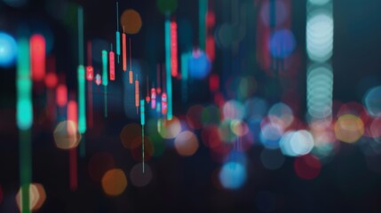 Leinwandbilder - A detailed view of a stock market chart with candlestick patterns, volume bars, and moving averages, used for technical analysis.