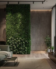 Green wall and minimalist decor in a modern apartment