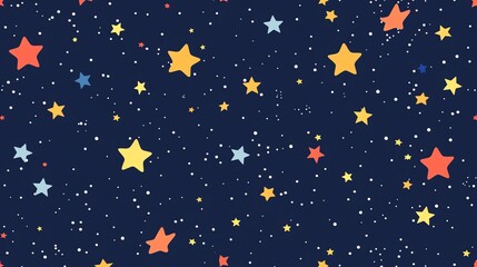 Wall Mural - a seamless pattern of colorful stars on a dark blue background.