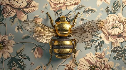 Wall Mural - golden metallic bumble bee 